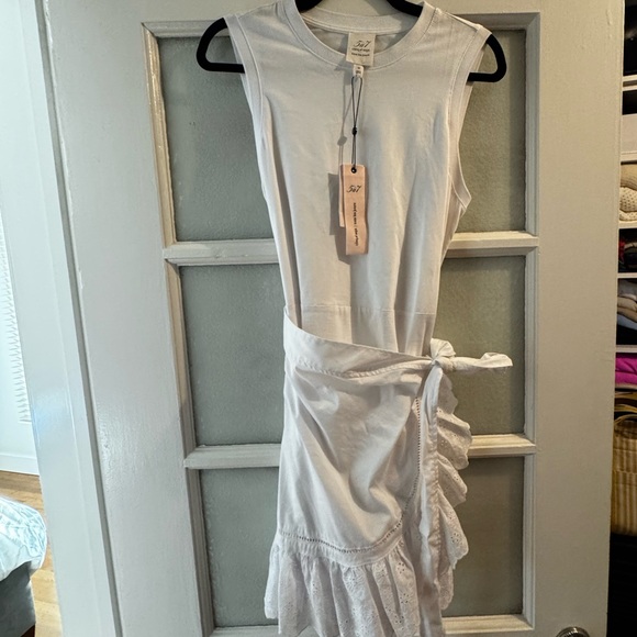 NEW Cinq a Sept Sleeveless Eyelet Stretch Cotton Wrap Dress in White - Picture 7 of 9